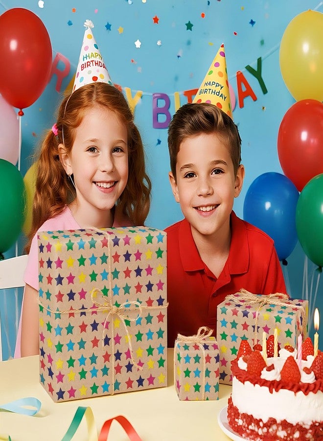 لفة ورق تغليف كرافت من راباهوليك - ورق كرافت بني مخطط لتغليف هدايا أعياد الميلاد - 17 بوصة × 16 بوصة لكل لفة، إجمالي 23 قدمًا مربعًا - نجوم - Image 3